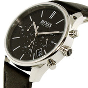  Shop Authentic Hugo Boss Time One Chronograph Black Dial Black Leather Strap Watch for Men - 1513430 - Luxxuri