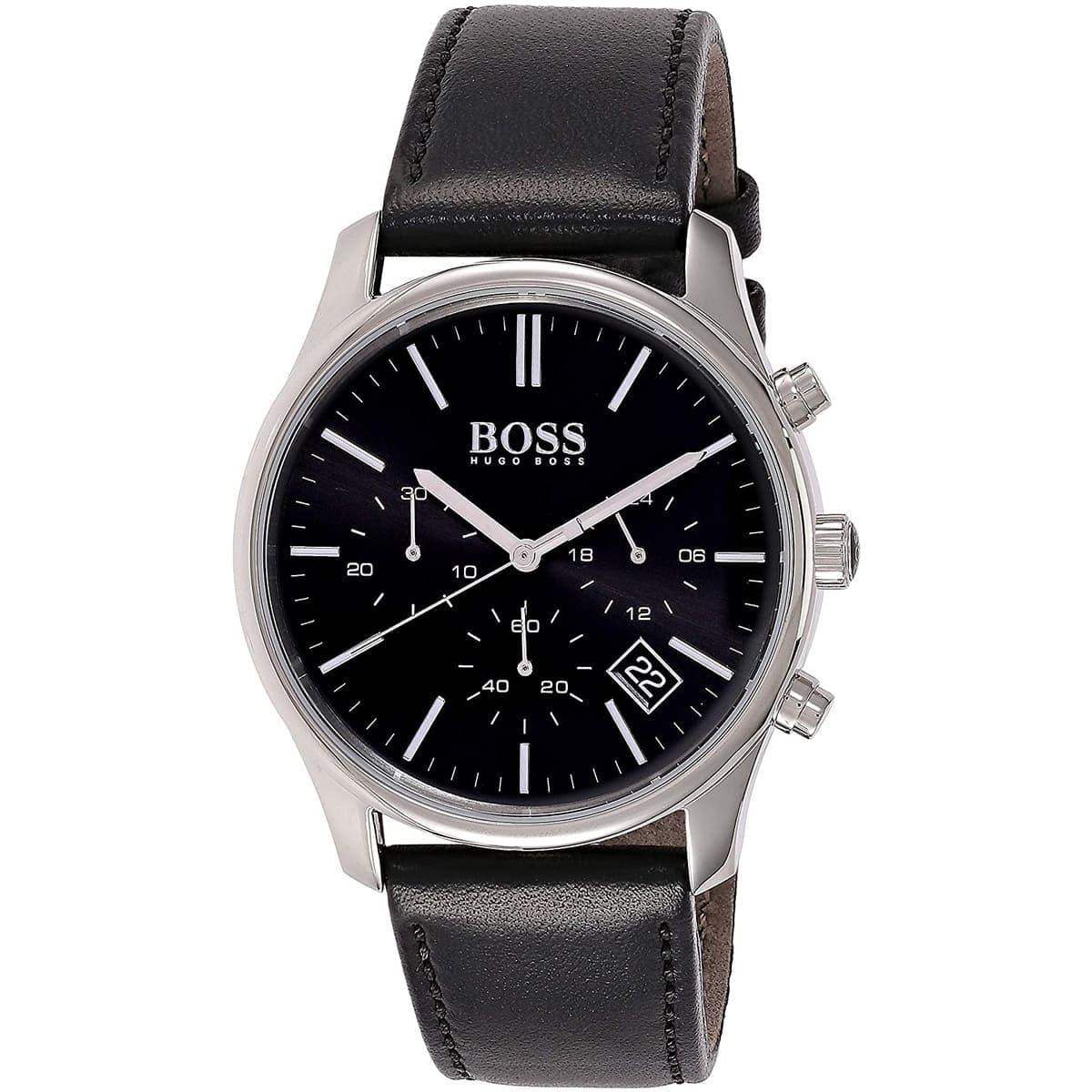  Shop Authentic Hugo Boss Time One Chronograph Black Dial Black Leather Strap Watch for Men - 1513430 - Luxxuri