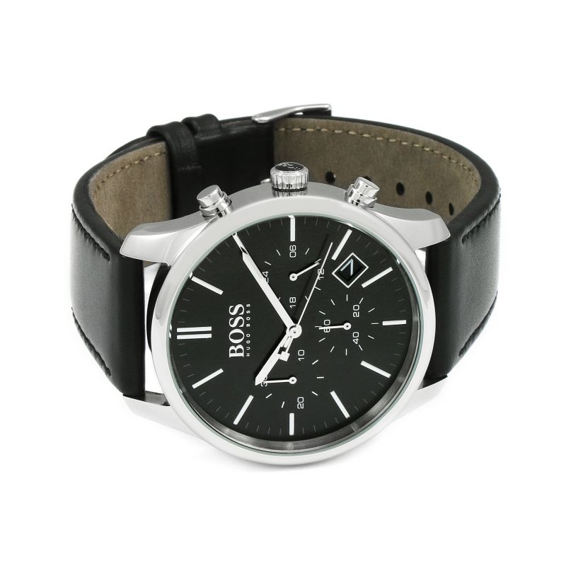  Shop Authentic Hugo Boss Time One Chronograph Black Dial Black Leather Strap Watch for Men - 1513430 - Luxxuri