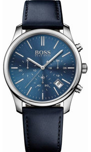  Shop Authentic Hugo Boss Time One Blue Dial Black Leather Strap Watch for Men - 1513431 - Luxxuri