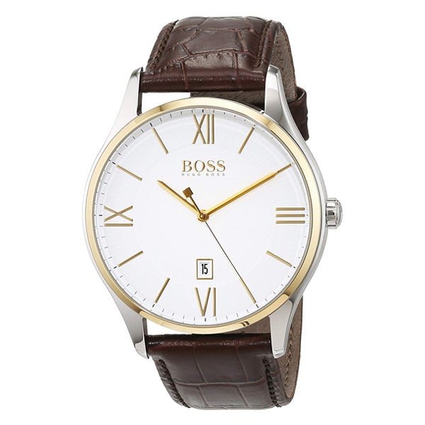  Shop Authentic Hugo Boss Classic White Dial Brown Leather Strap Watch for Men - 1513486 - Luxxuri