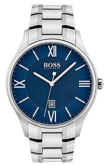  Shop Authentic Hugo Boss Governer Blue Dial Silver Steel Strap Watch for Men - 1513487 - Luxxuri