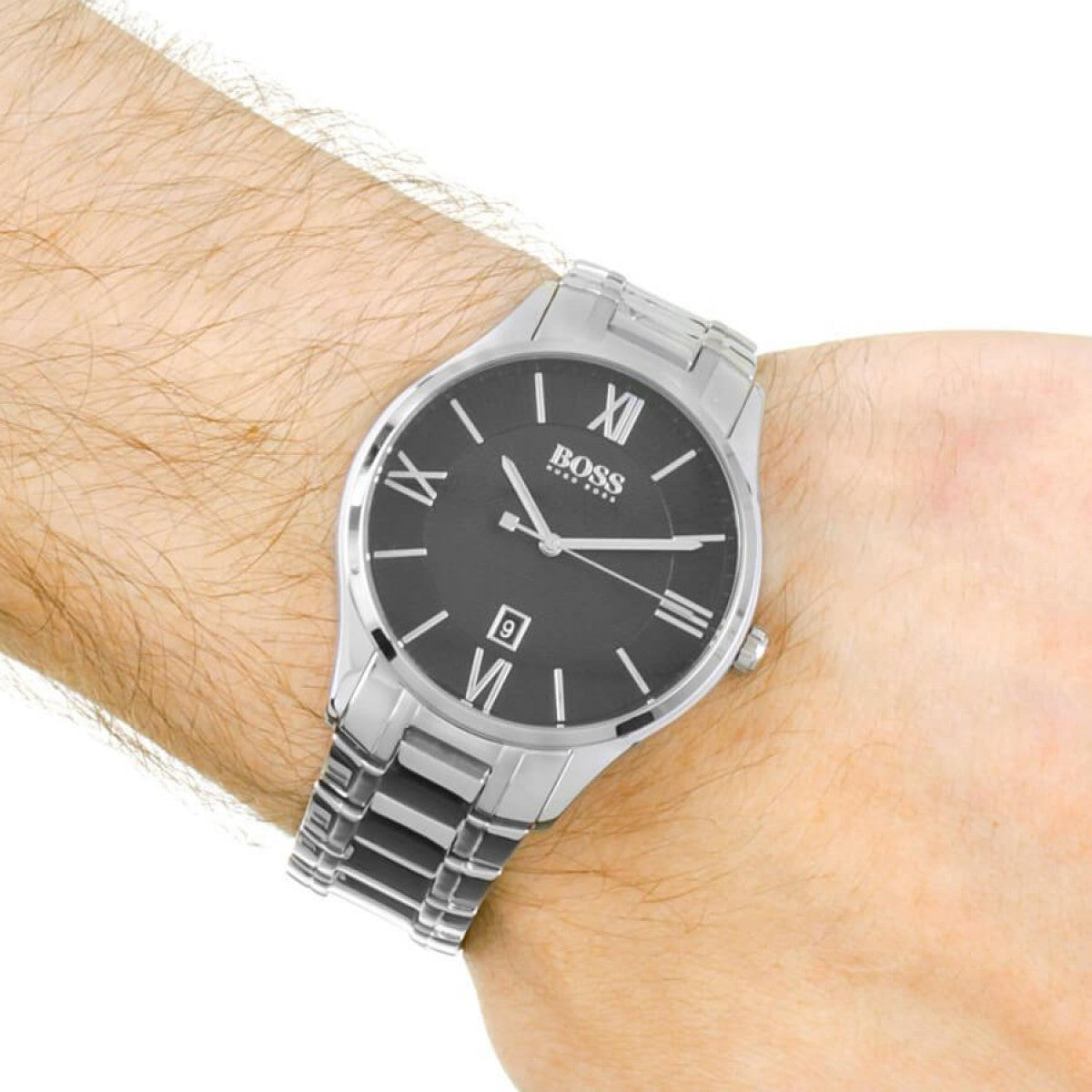  Shop Authentic Hugo Boss Governer Black Dial Silver Steel Strap Watch for Men - 1513488 - Luxxuri