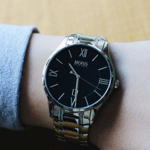  Shop Authentic Hugo Boss Governer Black Dial Silver Steel Strap Watch for Men - 1513488 - Luxxuri