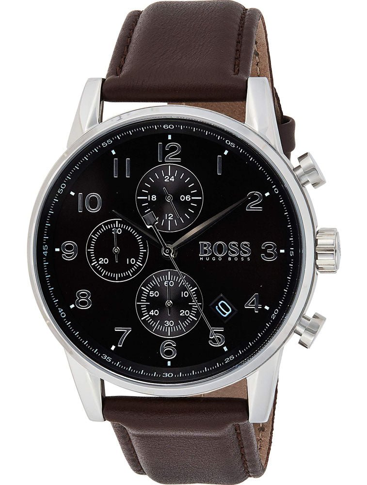  Shop Authentic Hugo Boss Navigator Grey Dial Brown Leather Strap Watch for Men - 1513494 - Luxxuri