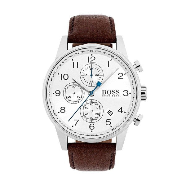  Shop Authentic Hugo Boss Navigator White Dial Brown Leather Strap Watch for Men - 1513495 - Luxxuri