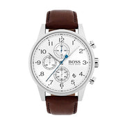  Shop Authentic Hugo Boss Navigator White Dial Brown Leather Strap Watch for Men - 1513495 - Luxxuri