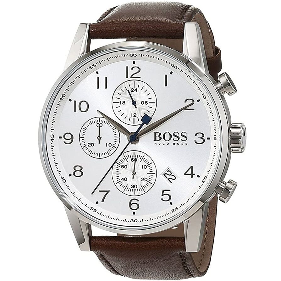  Shop Authentic Hugo Boss Navigator White Dial Brown Leather Strap Watch for Men - 1513495 - Luxxuri