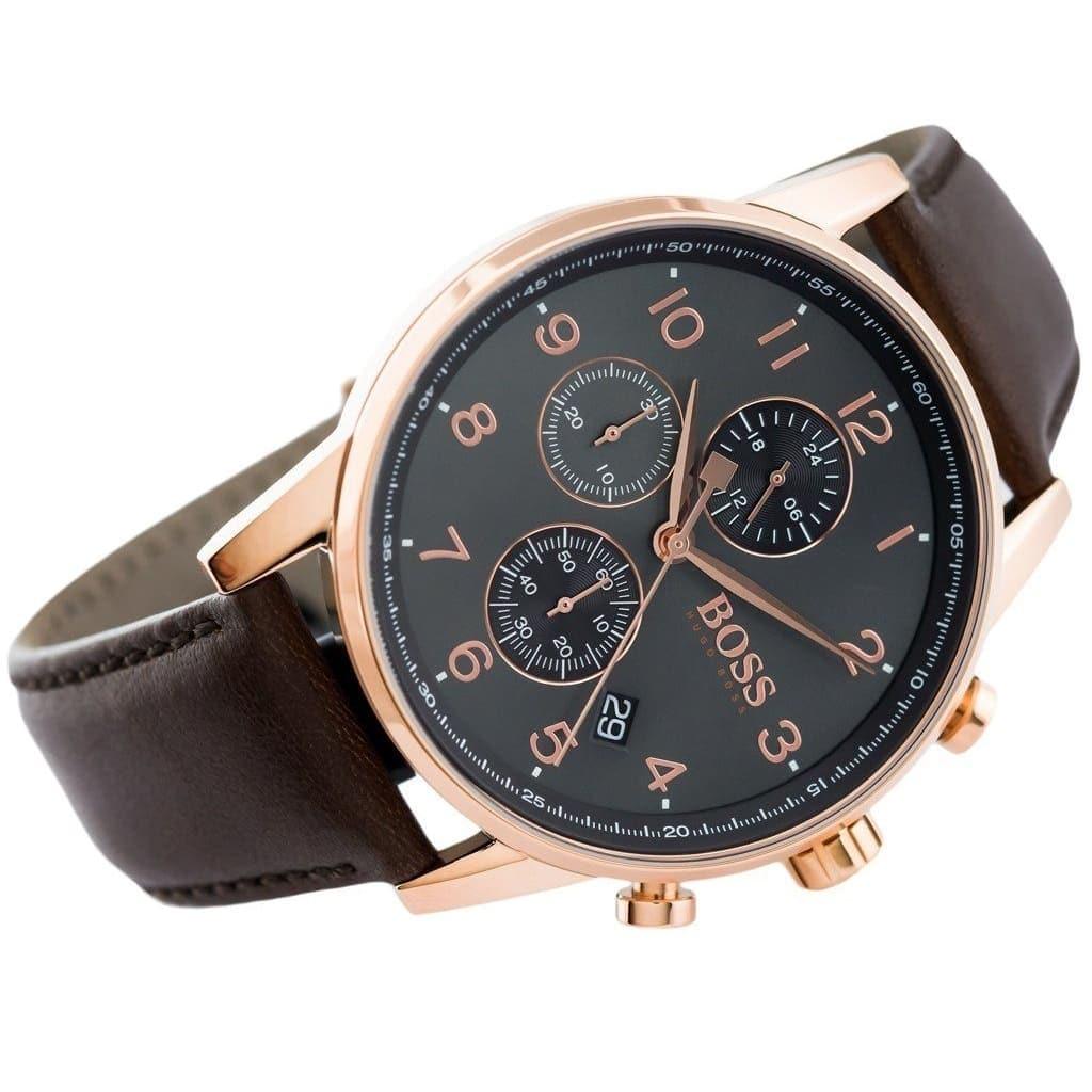  Shop Authentic Hugo Boss Navigator Grey Dial Brown Leather Strap Watch for Men - 1513496 - Luxxuri