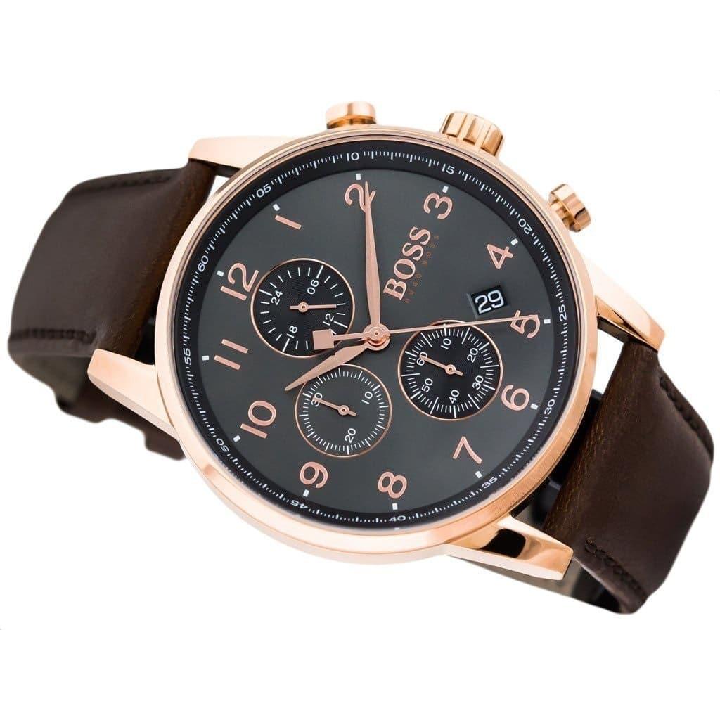  Shop Authentic Hugo Boss Navigator Grey Dial Brown Leather Strap Watch for Men - 1513496 - Luxxuri