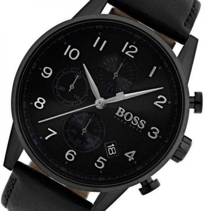  Shop Authentic Hugo Boss Navigator Black Dial Black Leather Strap Watch for Men - 1513497 - Luxxuri