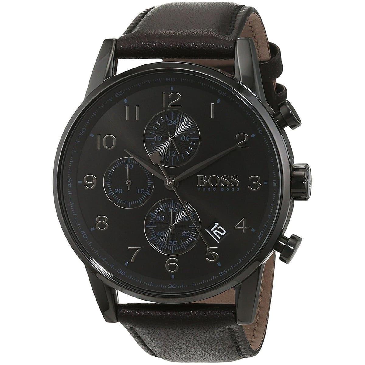  Shop Authentic Hugo Boss Navigator Black Dial Black Leather Strap Watch for Men - 1513497 - Luxxuri