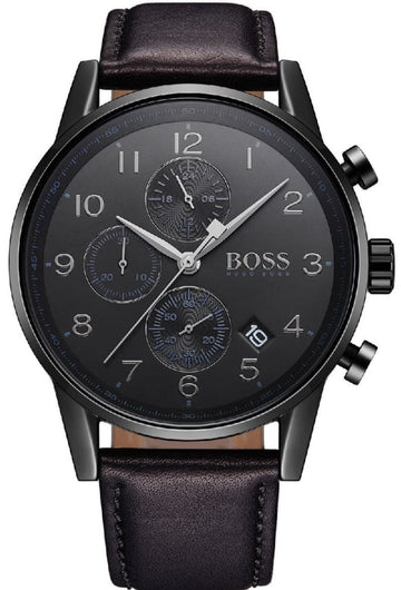  Shop Authentic Hugo Boss Navigator Black Dial Black Leather Strap Watch for Men - 1513497 - Luxxuri