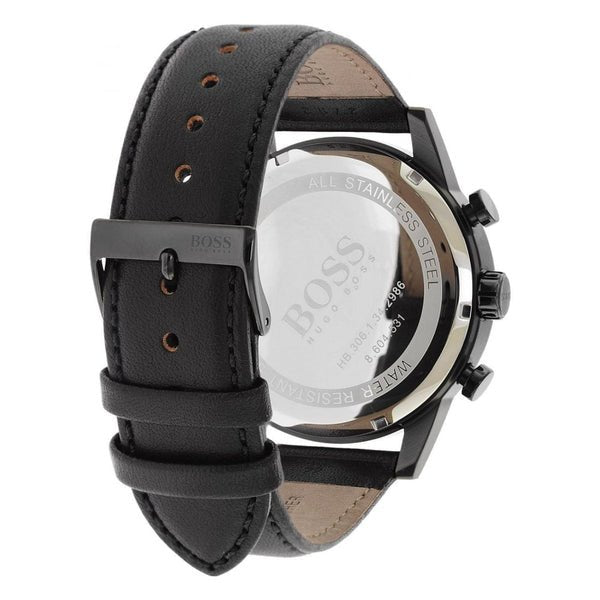  Shop Authentic Hugo Boss Navigator Black Dial Black Leather Strap Watch for Men - 1513497 - Luxxuri