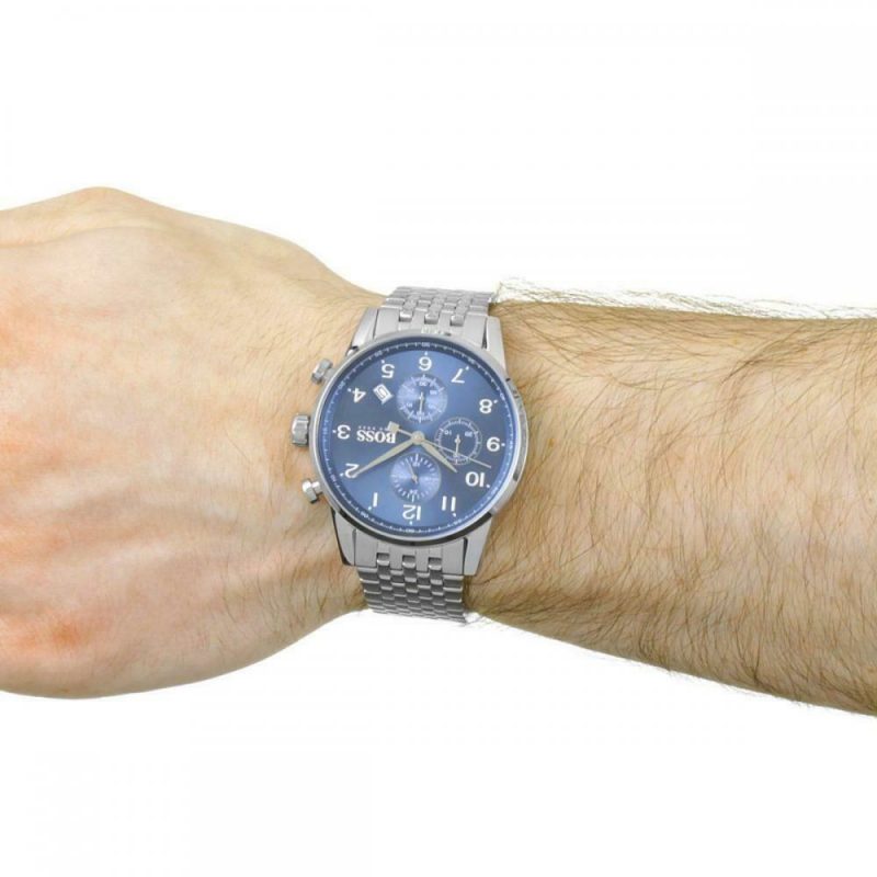  Shop Authentic Hugo Boss Navigator Chronograph Blue Dial Silver Steel Strap Watch for Men - 1513498 - Luxxuri