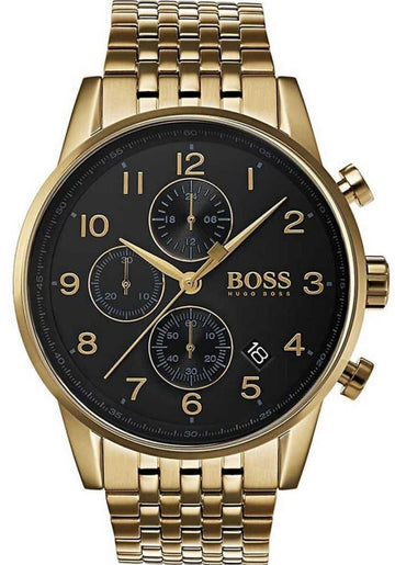  Shop Authentic Hugo Boss Navigator Black Dial Gold Steel Strap Watch for Men - 1513531 - Luxxuri