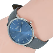  Shop Authentic Hugo Boss Horizon Blue Dial Grey Leather Strap Watch for Men - 1513539 - Luxxuri