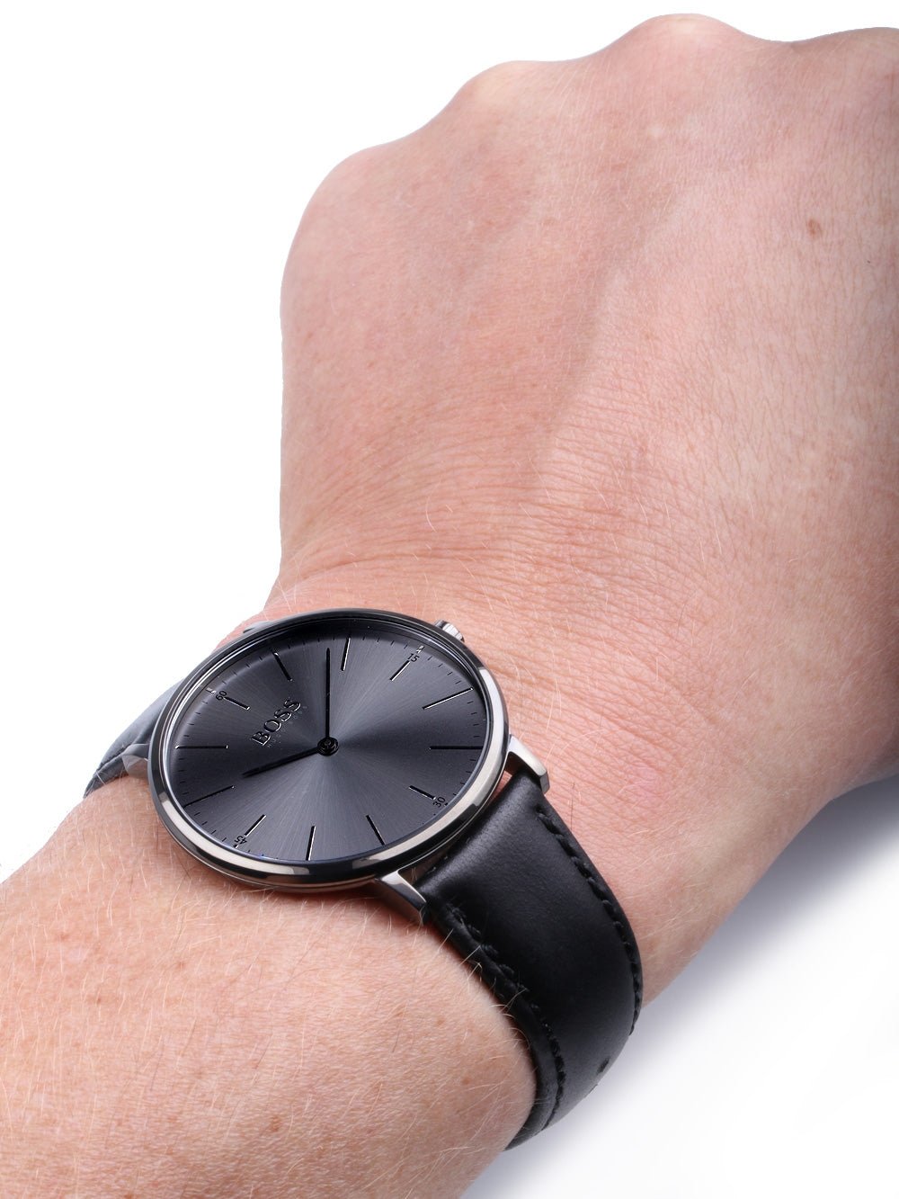  Shop Authentic Hugo Boss Modern Grey Dial Black Leather Strap Watch for Men - 1513540 - Luxxuri