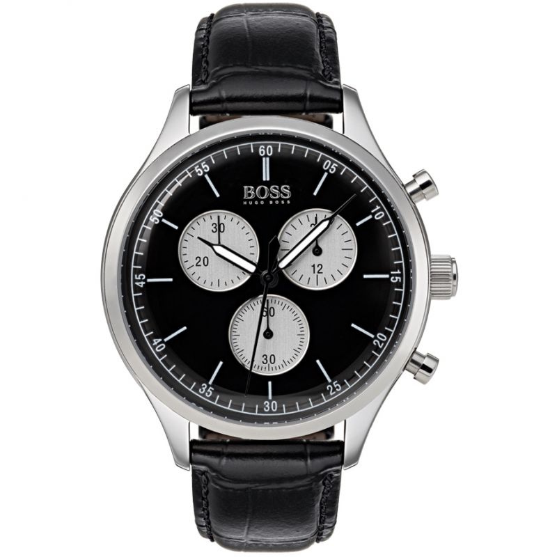  Shop Authentic Hugo Boss Companion Black Dial Black Leather Strap Watch for Men - 1513543 - Luxxuri