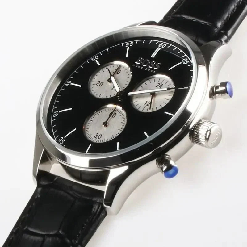  Shop Authentic Hugo Boss Companion Black Dial Black Leather Strap Watch for Men - 1513543 - Luxxuri