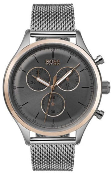  Shop Authentic Hugo Boss Companion Chronograph Grey Dial Silver Mesh Bracelet Watch For Men - 1513549 - Luxxuri