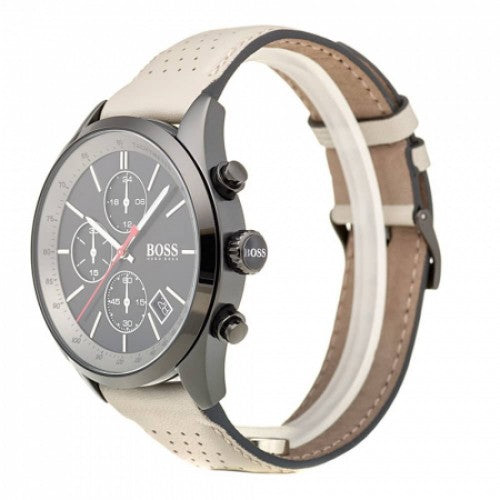  Shop Authentic Hugo Boss Grand Prix Chronograph Black Dial Grey Leather Strap Watch for Men - 1513562 - Luxxuri