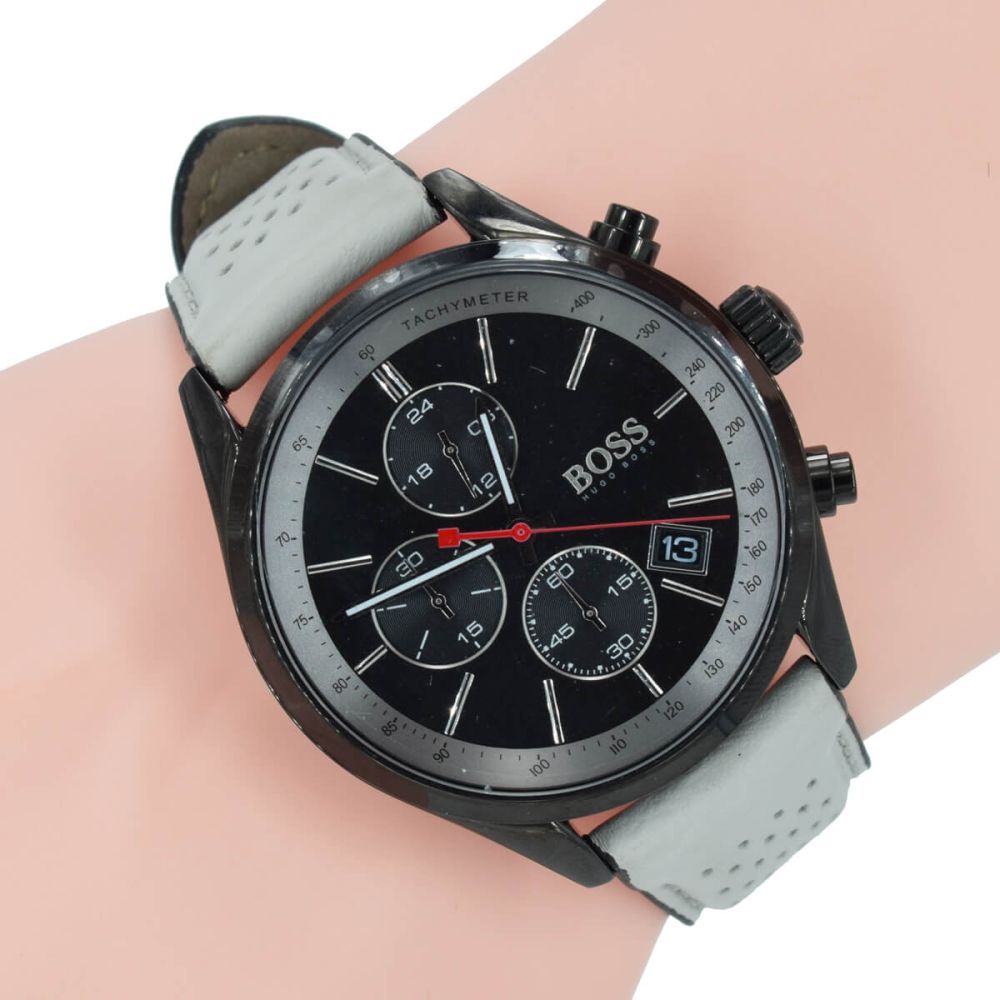  Shop Authentic Hugo Boss Grand Prix Chronograph Black Dial Grey Leather Strap Watch for Men - 1513562 - Luxxuri