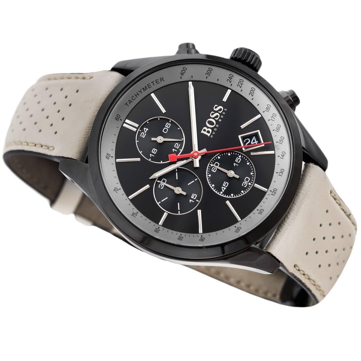  Shop Authentic Hugo Boss Grand Prix Chronograph Black Dial Grey Leather Strap Watch for Men - 1513562 - Luxxuri