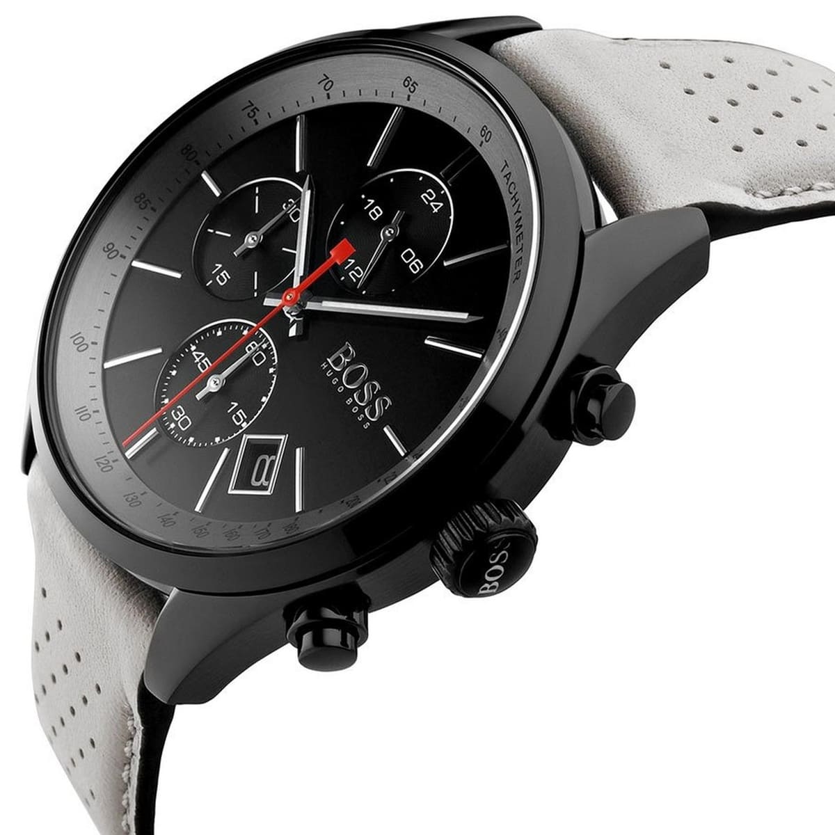  Shop Authentic Hugo Boss Grand Prix Chronograph Black Dial Grey Leather Strap Watch for Men - 1513562 - Luxxuri
