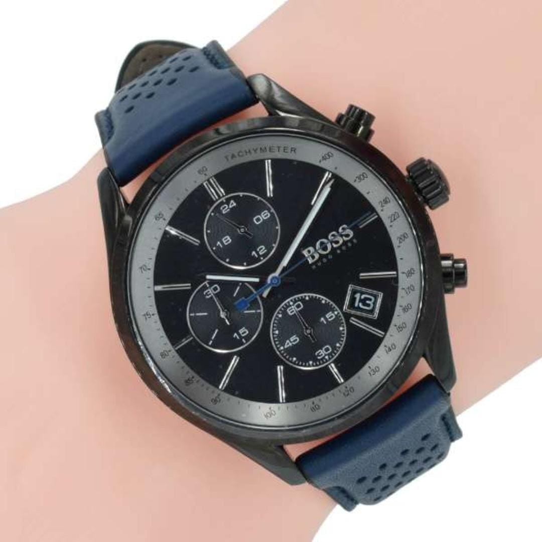 Shop Authentic Hugo Boss Grand Prix Chronograph Black Dial Blue Leather Strap Watch for Men - 1513563 - Luxxuri