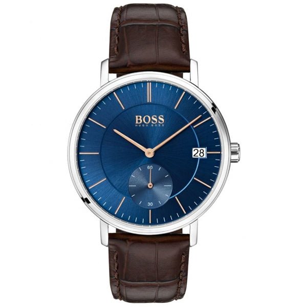  Shop Authentic Hugo Boss Corporal Blue Dial Brown Leather Strap Watch for Men - 151363 - Luxxuri