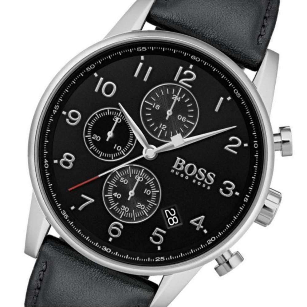  Shop Authentic Hugo Boss Navigator Black Dial Black Leather Strap Watch for Men - 1513678 - Luxxuri