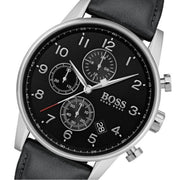  Shop Authentic Hugo Boss Navigator Black Dial Black Leather Strap Watch for Men - 1513678 - Luxxuri