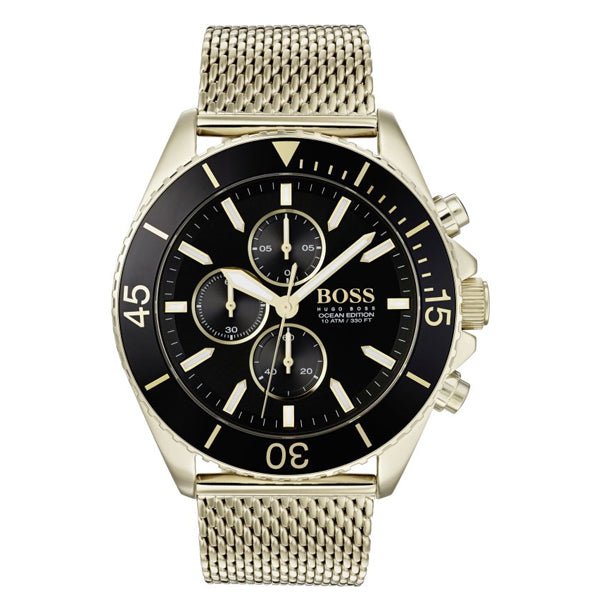  Shop Authentic Hugo Boss Ocean Edition Black Dial Gold Mesh Bracelet Watch for Men - 1513703 - Luxxuri