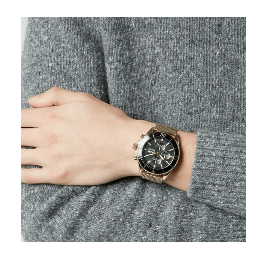  Shop Authentic Hugo Boss Ocean Edition Black Dial Gold Mesh Bracelet Watch for Men - 1513703 - Luxxuri