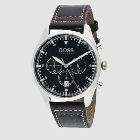  Shop Authentic Hugo Boss Pioneer Chronograph Black Dial Black Leather Strap Watch For Men - 1513708 - Luxxuri