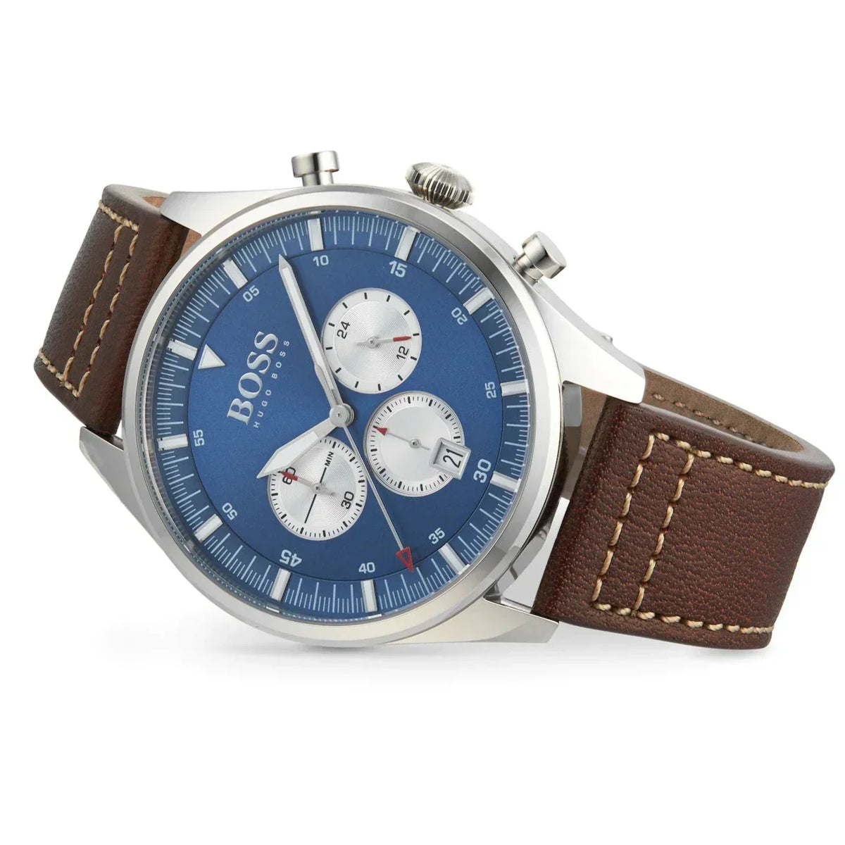  Shop Authentic Hugo Boss Pioneer Chronograph Blue Dial Brown Leather Strap Watch For Men - 1513709 - Luxxuri