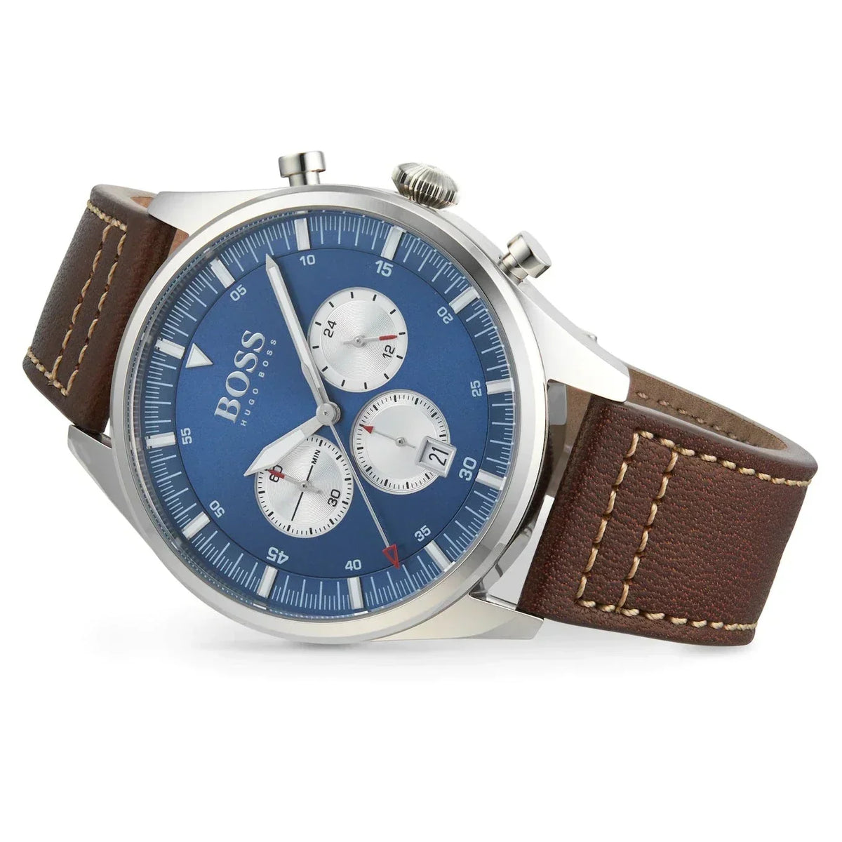  Shop Authentic Hugo Boss Pioneer Chronograph Blue Dial Brown Leather Strap Watch For Men - 1513709 - Luxxuri