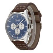  Shop Authentic Hugo Boss Pioneer Chronograph Blue Dial Brown Leather Strap Watch For Men - 1513709 - Luxxuri