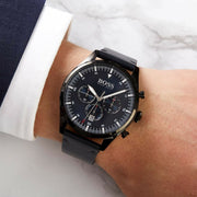  Shop Authentic Hugo Boss Pioneer Quartz Blue Dial Blue Leather Strap Watch For Men - 1513711 - Luxxuri
