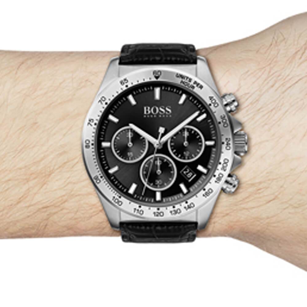  Shop Authentic Hugo Boss Hero Chronograph Black Dial Black Leather Strap Watch For Men - 1513752 - Luxxuri