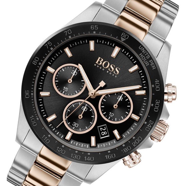  Shop Authentic Hugo Boss Here Chronograph Black Dial Two Tone Steel Strap Watch for Men - 1513757 - Luxxuri