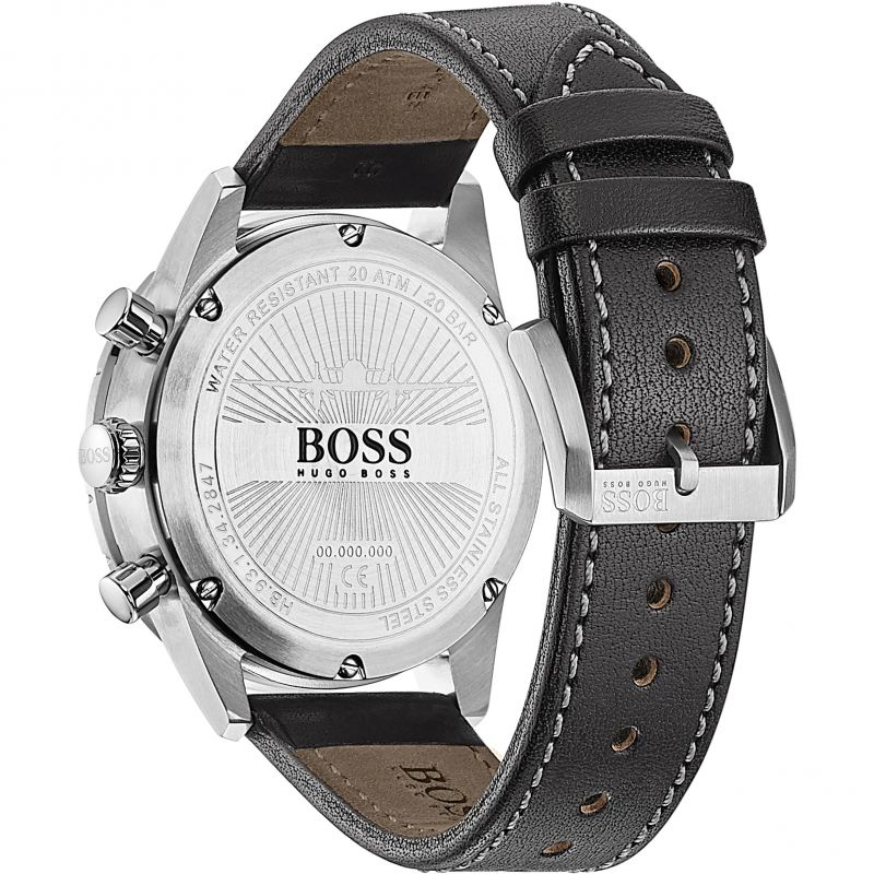  Shop Authentic Hugo Boss Aero Chronograph Black Dial Black Leather Strap Watch for Men - 1513770 - Luxxuri
