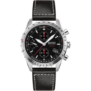  Shop Authentic Hugo Boss Aero Chronograph Black Dial Black Leather Strap Watch for Men - 1513770 - Luxxuri