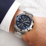  Shop Authentic Hugo Boss Vela Chronograph Diver Blue Dial Silver Steel Strap Watch for Men - 1513775 - Luxxuri