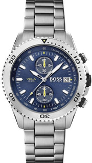  Shop Authentic Hugo Boss Vela Chronograph Diver Blue Dial Silver Steel Strap Watch for Men - 1513775 - Luxxuri