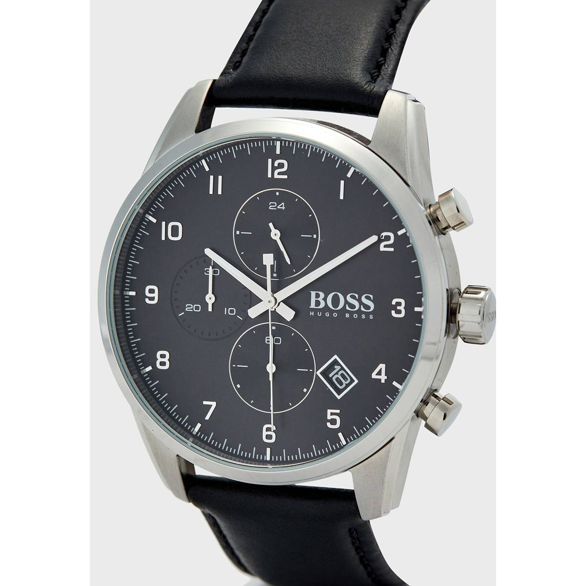 Shop Authentic Hugo Boss Skymaster Black Dial Black Leather Strap Watch for Men - 1513782 - Luxxuri