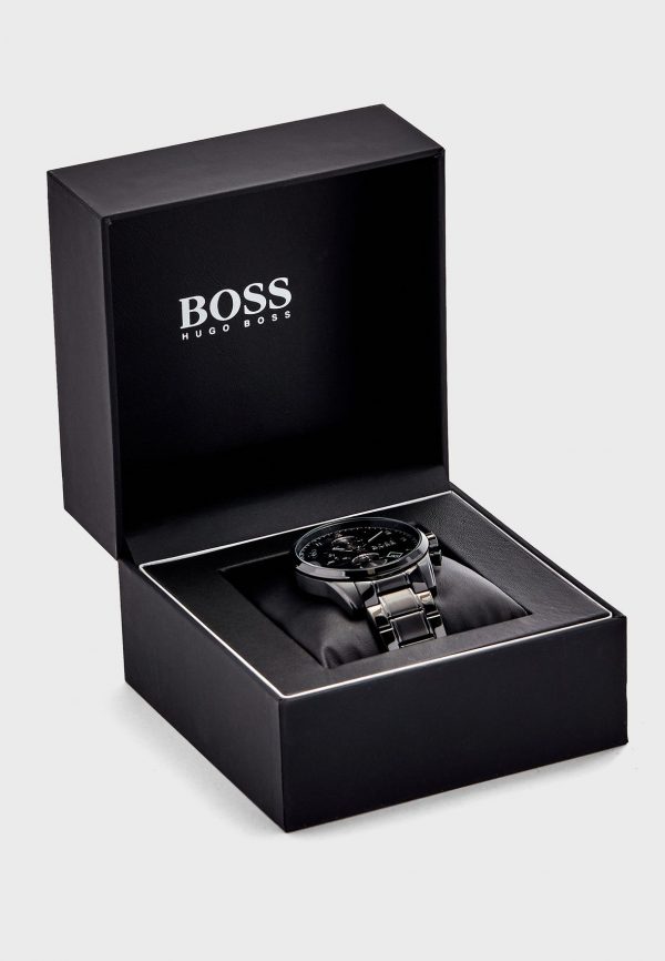  Shop Authentic Hugo Boss Skymaster Chronograph Black Dial Black Steel Strap Watch for Men - 1513785 - Luxxuri