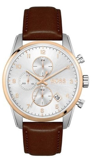  Shop Authentic Hugo Boss Skymaster White Dial Brown Leather Strap Watch for Men - 1513786 - Luxxuri