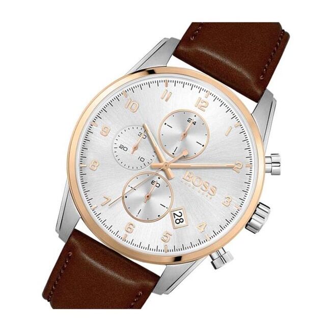  Shop Authentic Hugo Boss Skymaster White Dial Brown Leather Strap Watch for Men - 1513786 - Luxxuri